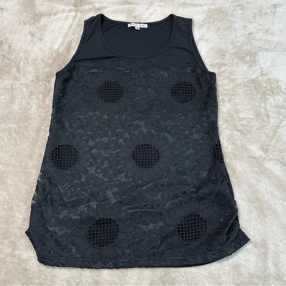 Joy Joy Black Floral Flower Lace Overlay Sleeveless Top Size Medium